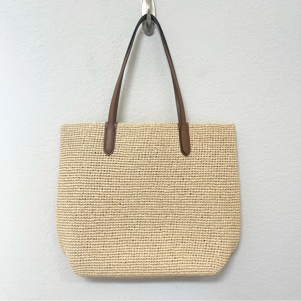 Michael Kors Eliza Extra Large Logo Tote Natural Straw Brown